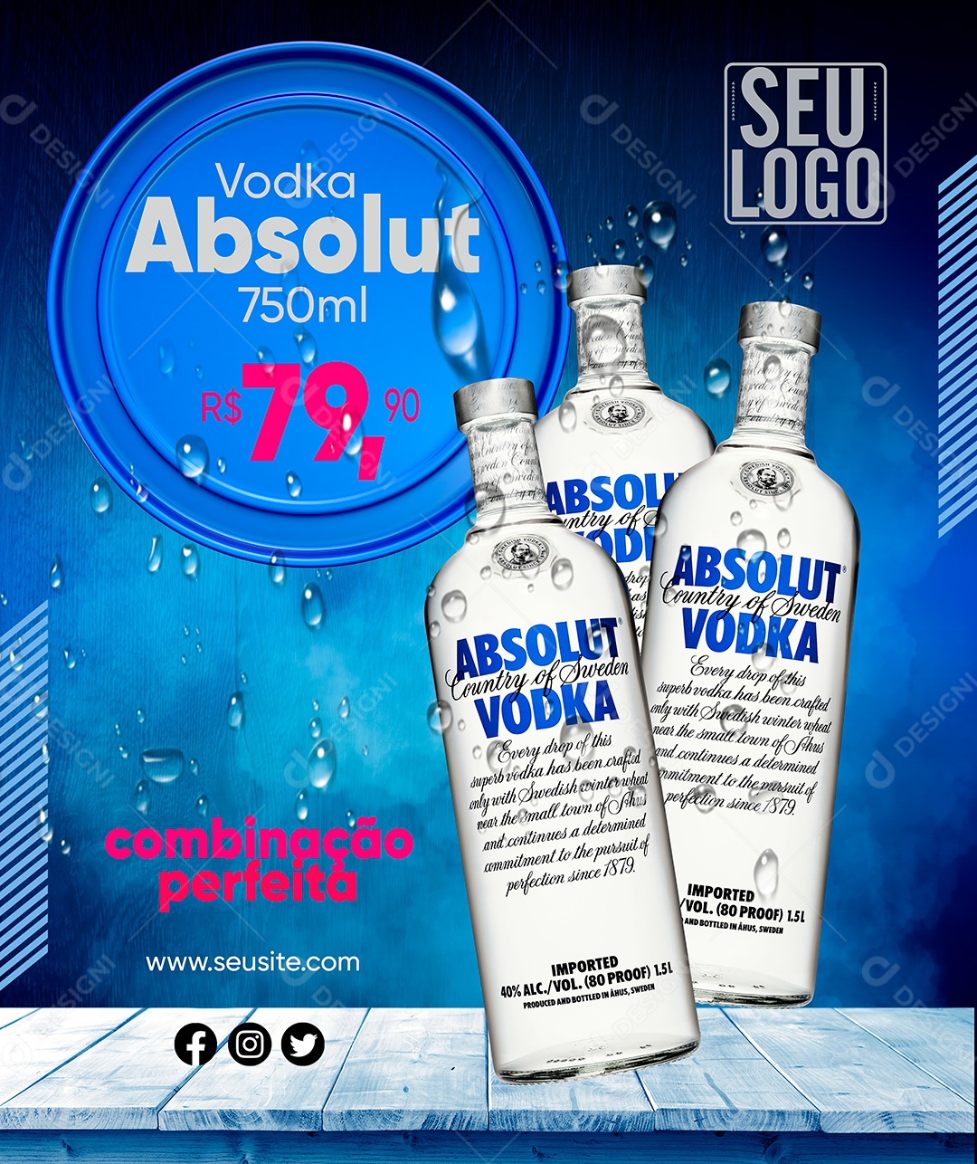 Post Bebida Vodka Absolut 750ml Social Media PSD Editável