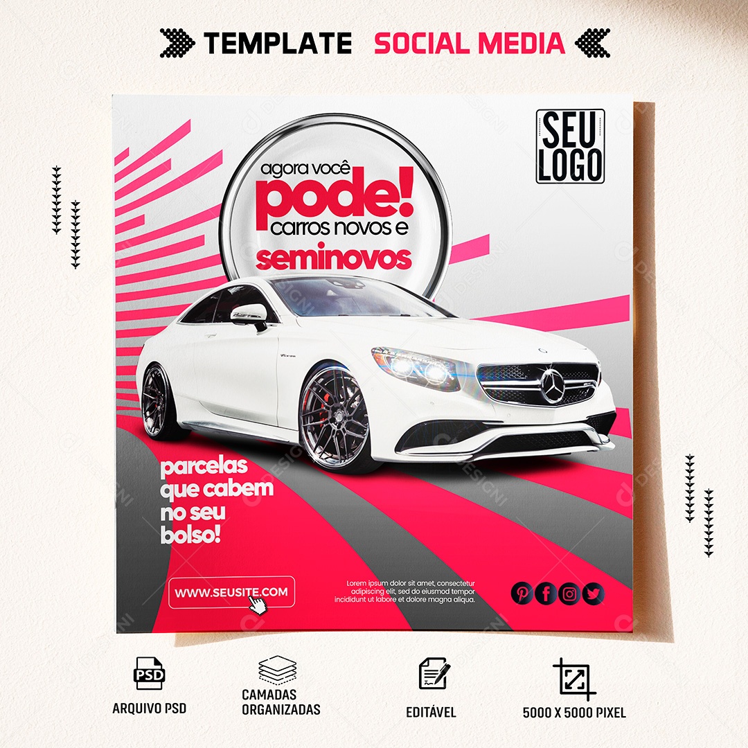 Post Concessionária Carros Novos e Seminovos Social Media PSD Editável