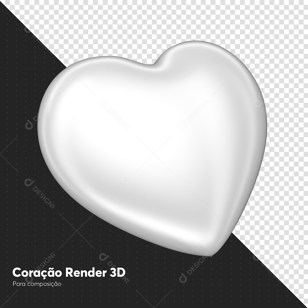 Coração 3D de Janeiro Branco Elemento para Composição PSD