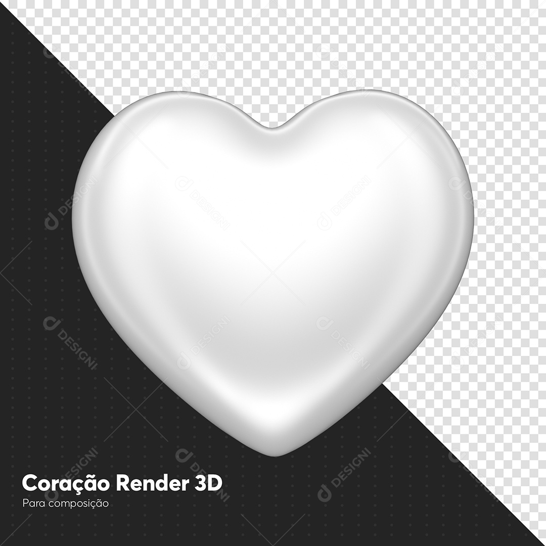 Coração 3D de Janeiro Branco Elemento para Composição PSD