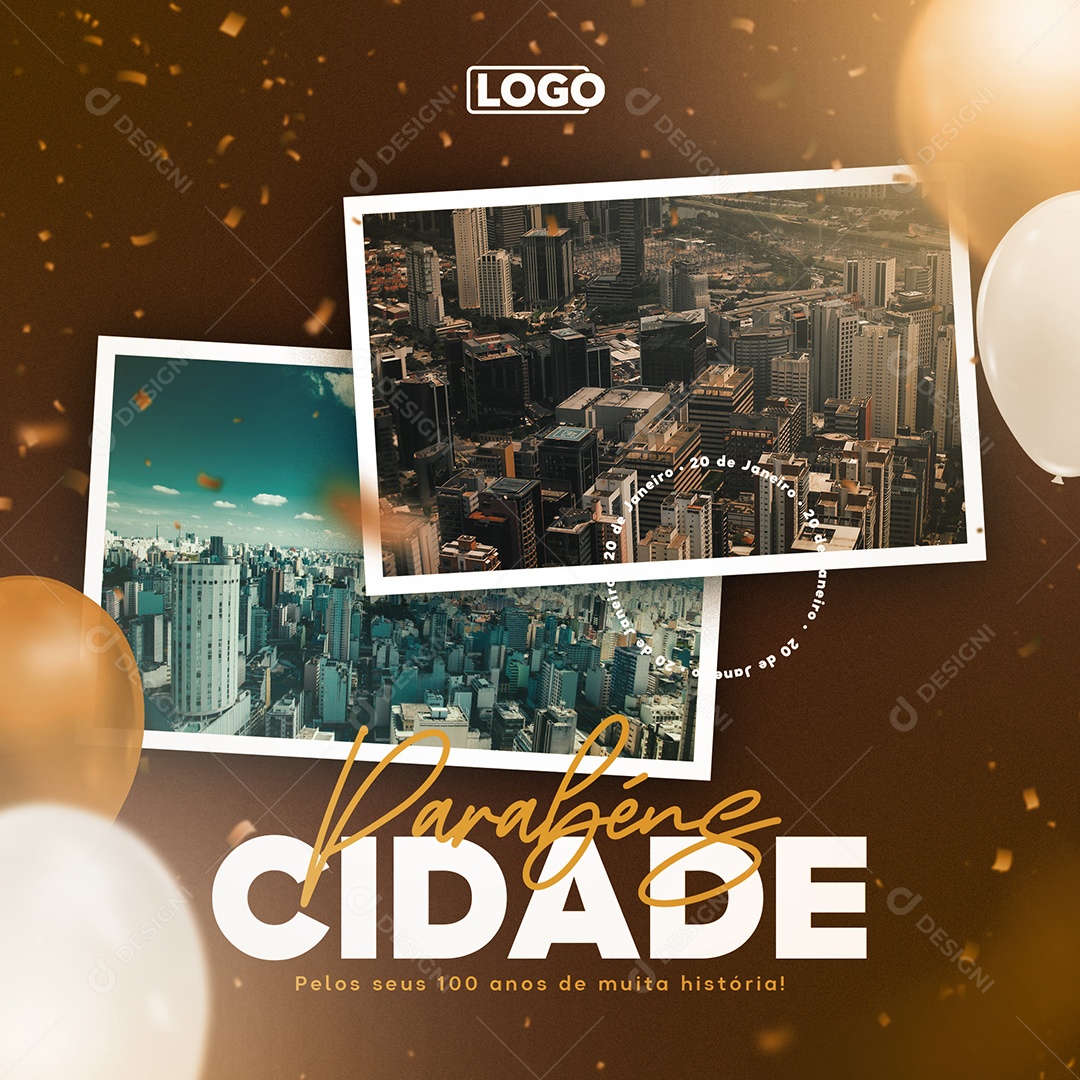 Social Media Parabéns cidade pelos seus 100 anos Aniversário PSD Editável