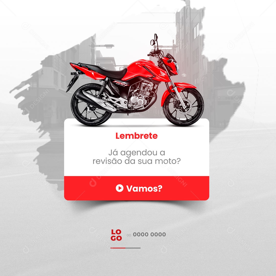 Lembrete Já Agendou a Revisão da Sua Moto? Oficina Mecânica Social Media PSD Editável