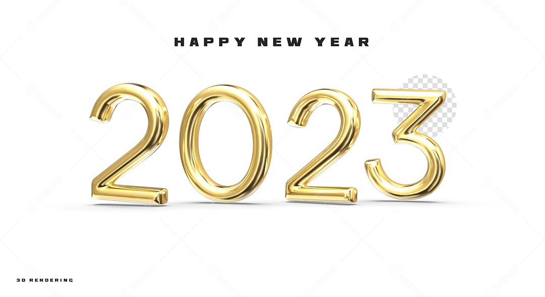 Número 2023 Dourado de Ano Novo Elemento 3D para Composição PSD