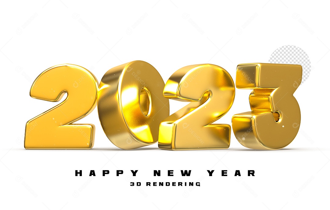 Número 2023 Dourado de Ano Novo Elemento 3D para Composição PSD