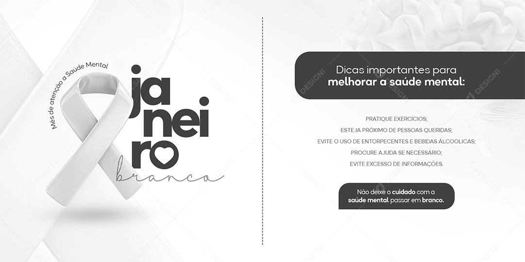 Carrossel Janeiro Branco Conscientização Sobre a Saúde Mental Social Media PSD Editável