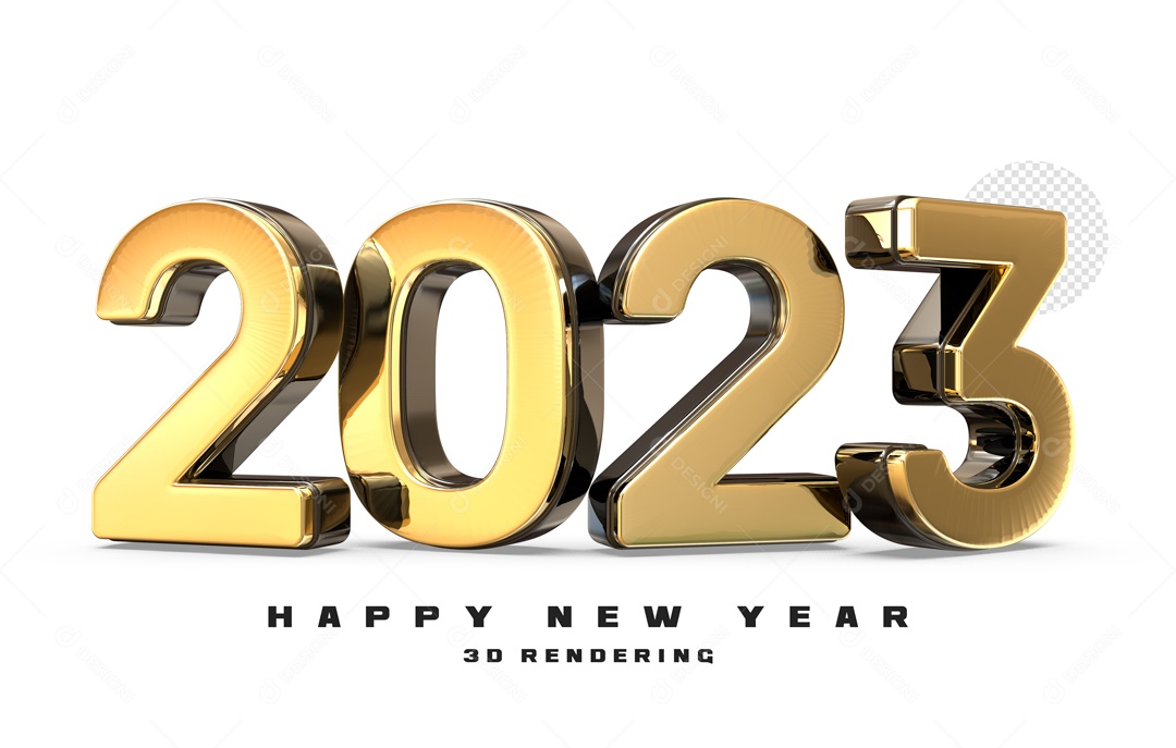 Número 2023 Dourado e Preto Ano Novo Elemento 3D para Composição PSD