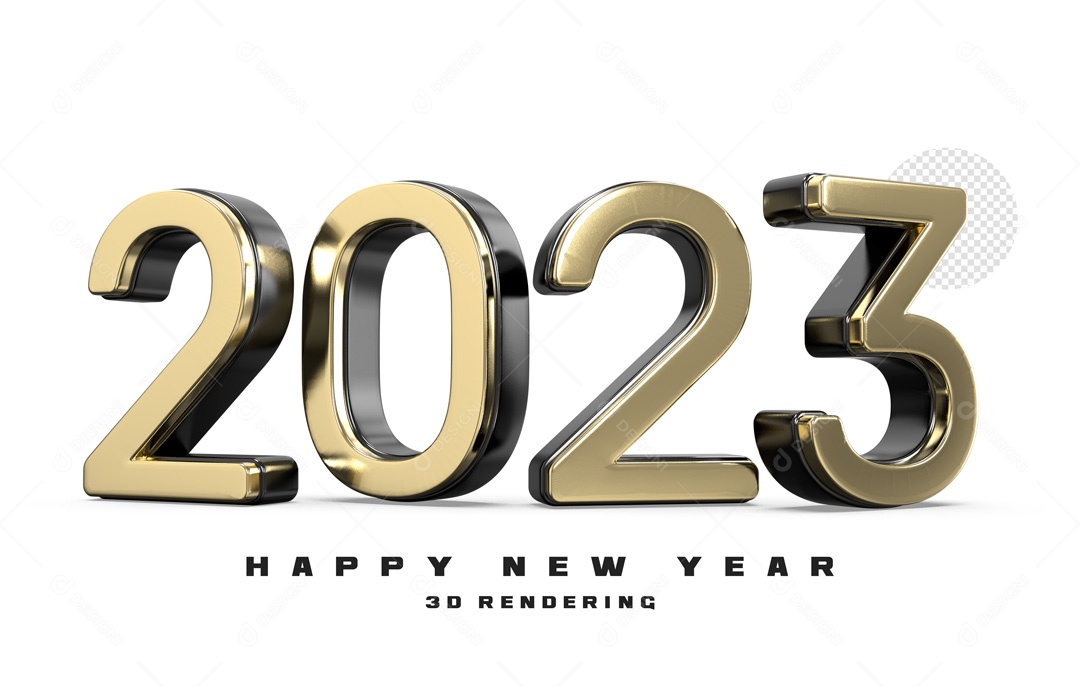 Número 2023 Dourado e Preto de Ano Novo Elemento 3D para Composição PSD
