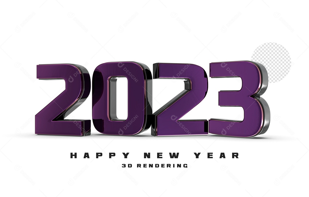 Número 2023 Roxo e Preto de Ano Novo Elemento 3D para Composição PSD