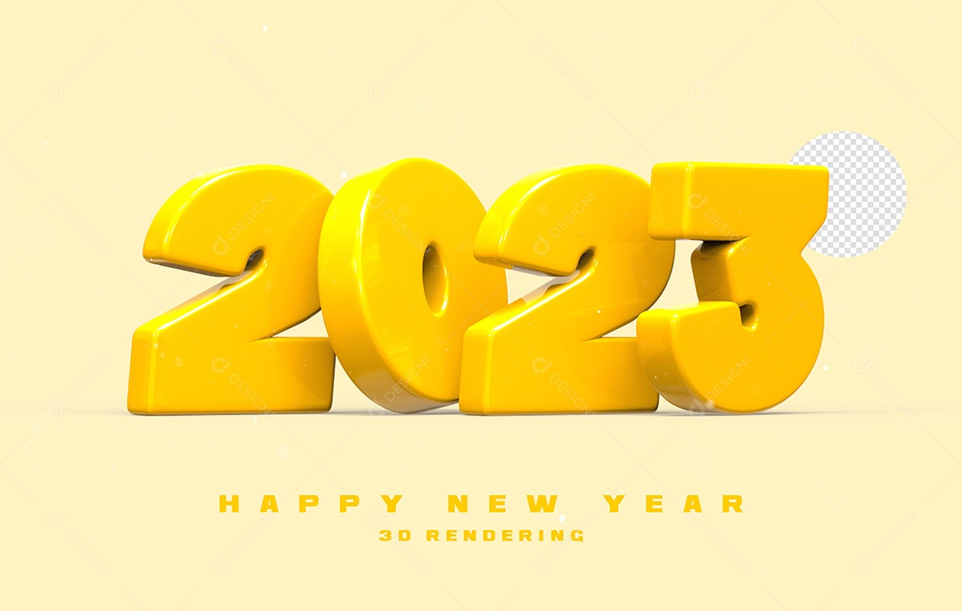 Número 2023 Amarelo de Ano Novo Elemento 3D para Composição PSD