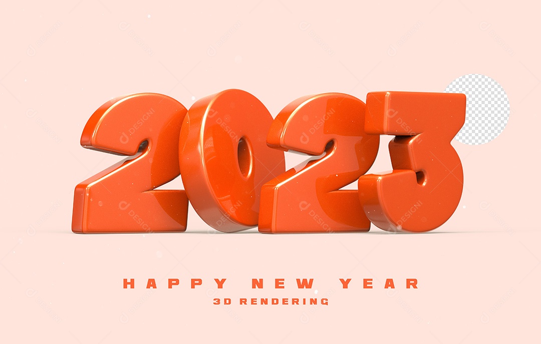 Número 2023 Laranjado de Ano Novo Elemento 3D para Composição PSD