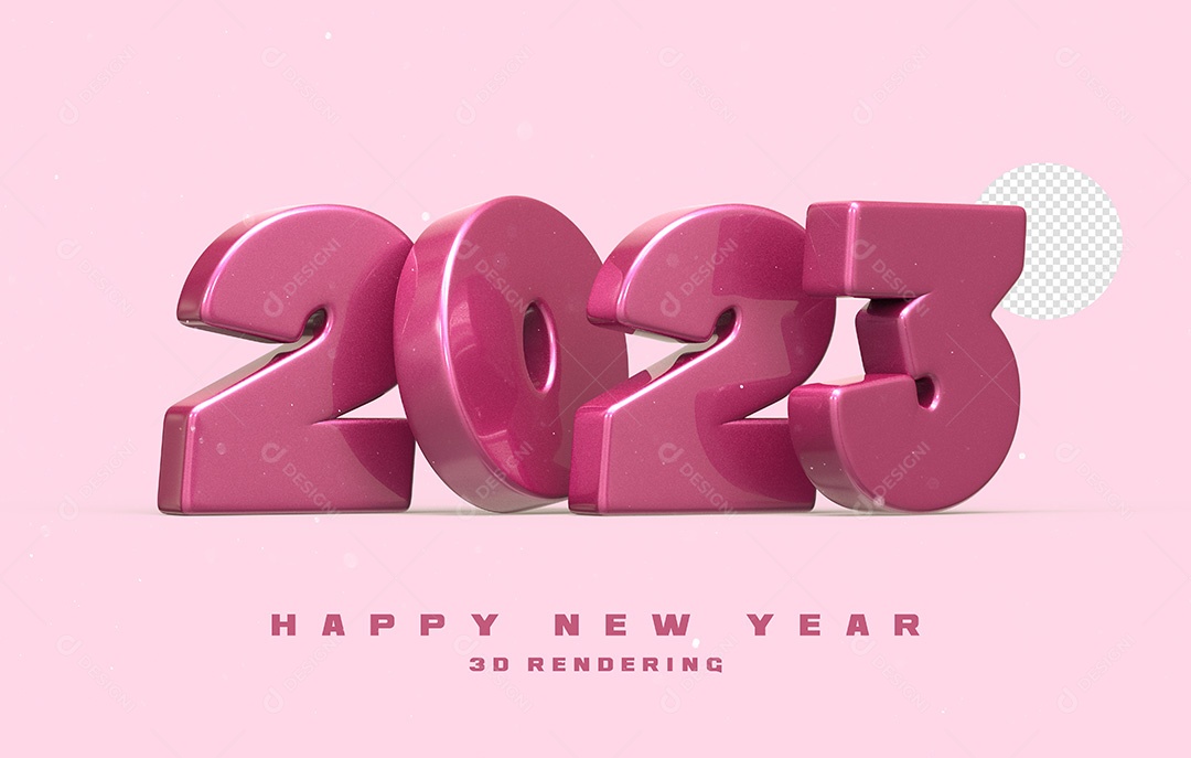 Número 2023 Rosa de Ano Novo Elemento 3D para Composição PSD