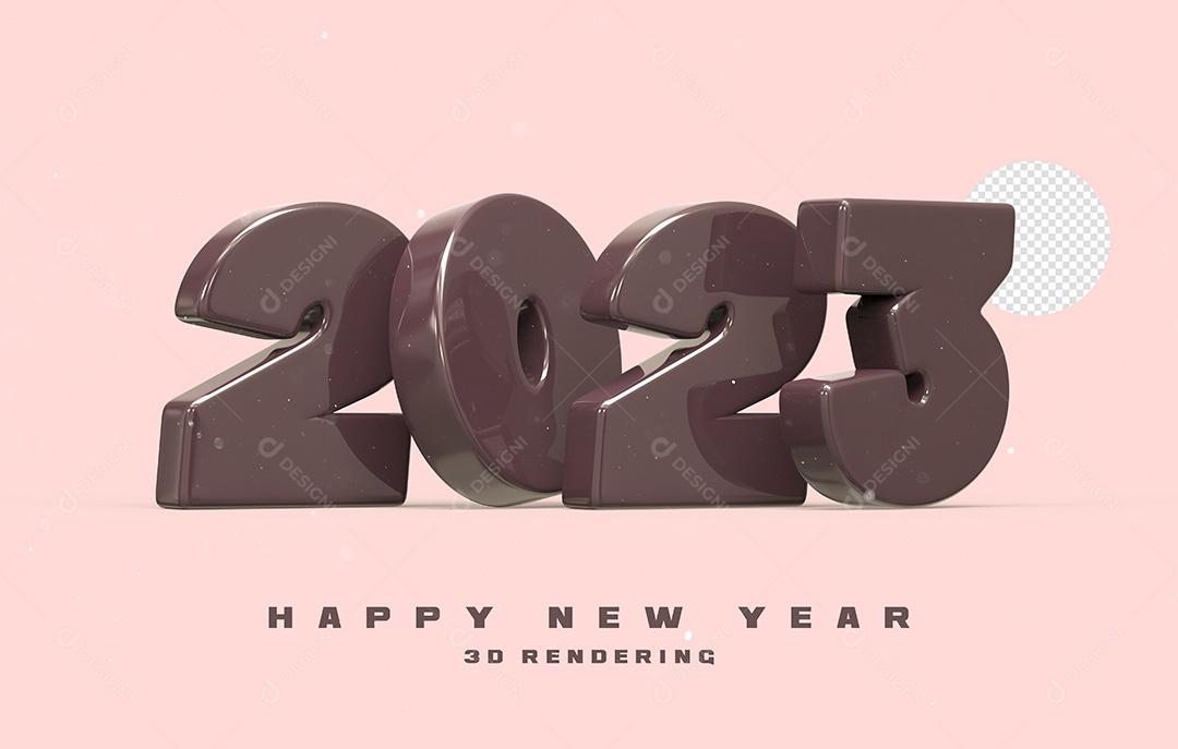Número 2023 Roxo Escuro de Ano Novo Elemento 3D para Composição PSD