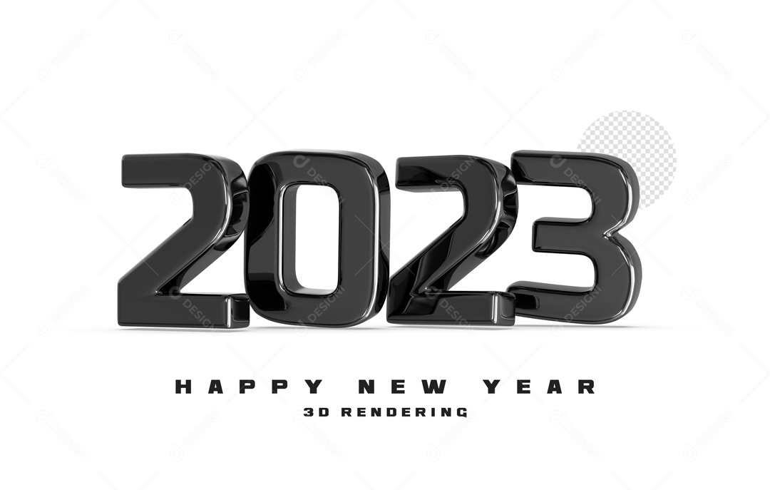 Número 2023 Preto de Ano Novo Elemento 3D para Composição PSD
