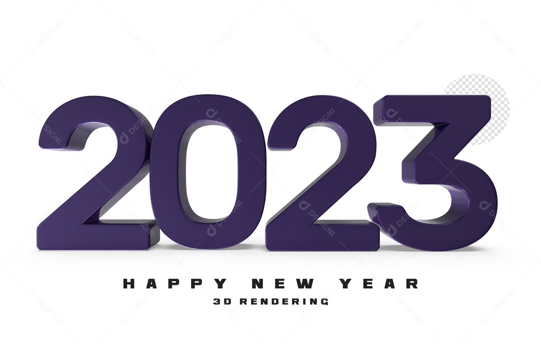 Número 2023 Roxo de Ano Novo Elemento 3D para Composição PSD