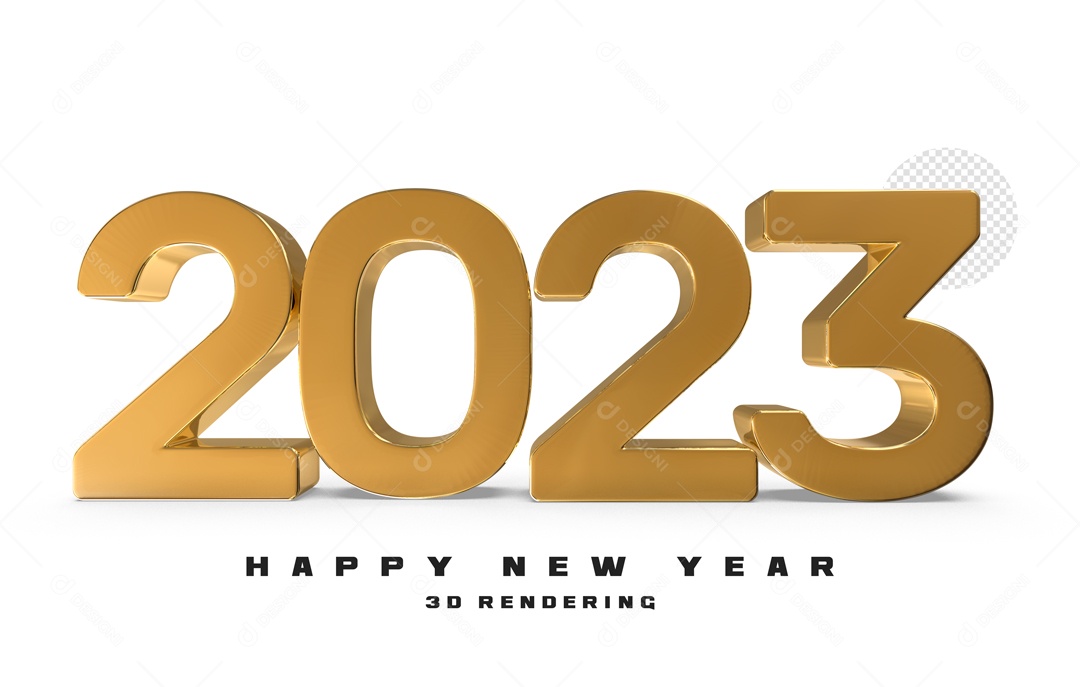 Número 2023 Dourado de Ano Novo Elemento 3D para Composição PSD