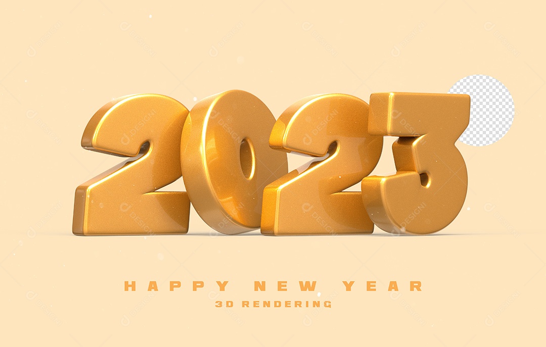 Número 2023 Dourado de Ano Novo Elemento 3D para Composição PSD