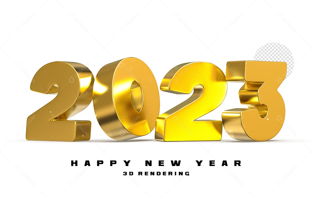 Número 2023 Dourado de Ano Novo Elemento 3D para Composição PSD