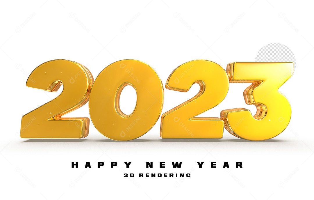 Número 2023 Dourado de Ano Novo Elemento 3D para Composição PSD