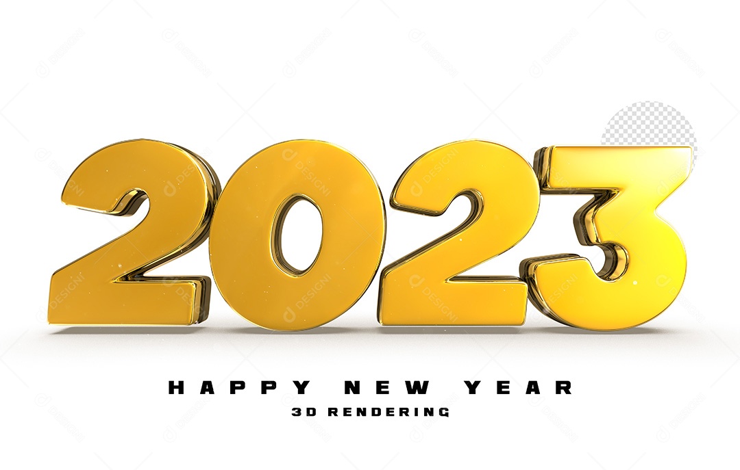 Número 2023 Dourado de Ano Novo Elemento 3D para Composição PSD