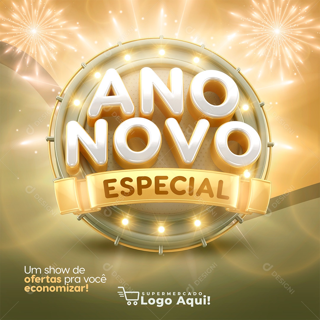 Selo 3D Ano Novo Especial PSD Texto Editável