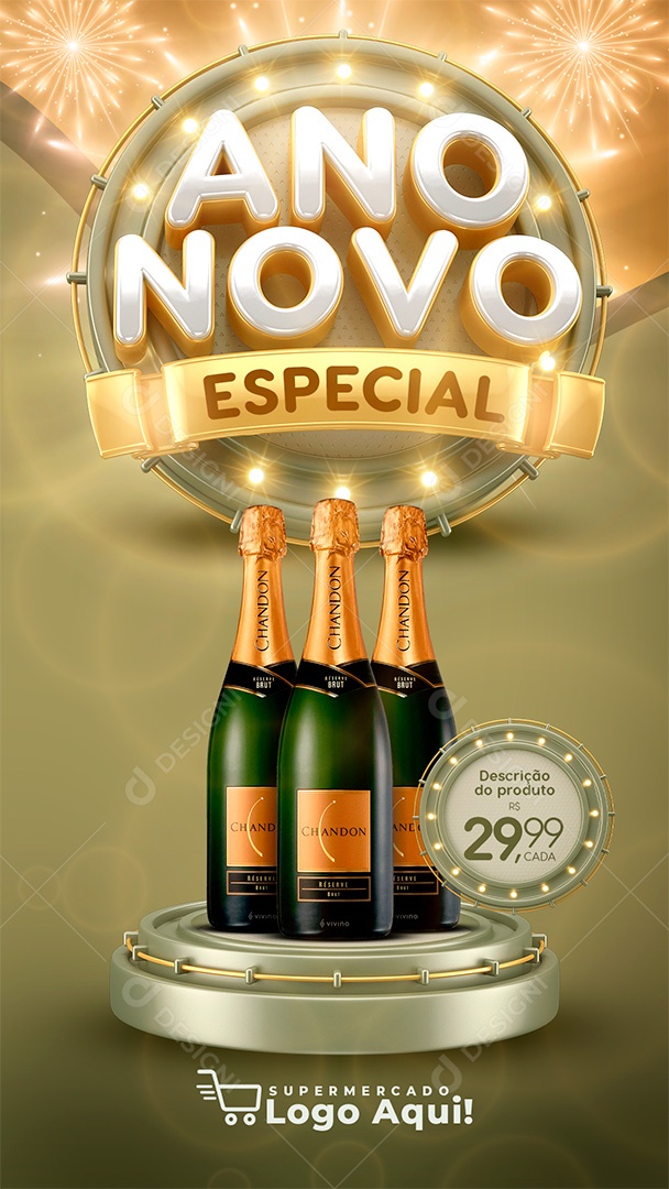 Post Bebidas Ano Novo Champagne Chandon PSD Social Media PSD Editável