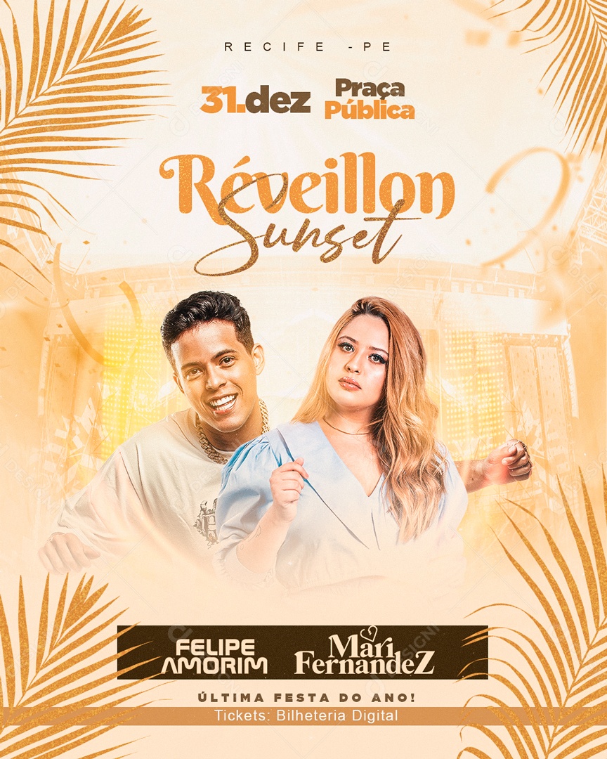 Flyer Réveillon Sunset Felipe Amorim e Mari Fernandez Social Media PSD Editável