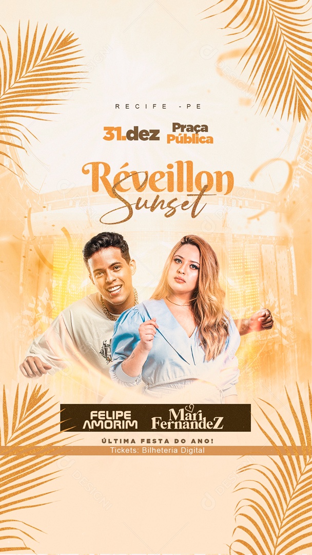 Story Flyer Réveillon Sunset Felipe Amorim and Mari Fernandez Social Media Editable PSD