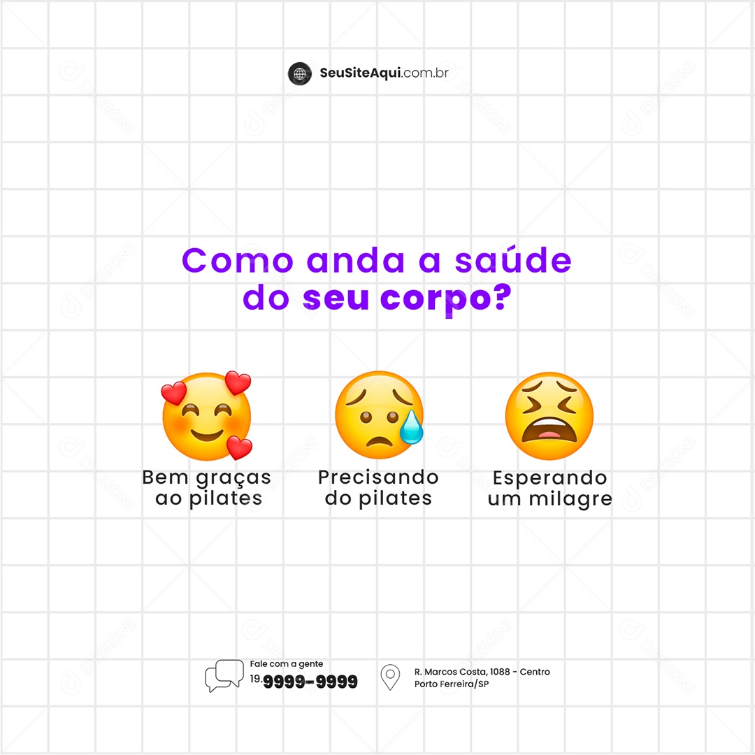 Como Anda a Saúde do Seu Corpo Fisioterapia Pilates Social Media PSD Editável