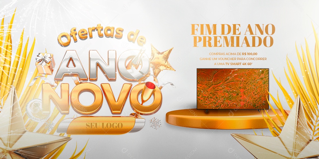 Banner Ofertas de Fim de Ano Ganhe uma TV Smart Eletrodomésticos Social Media PSD Editável