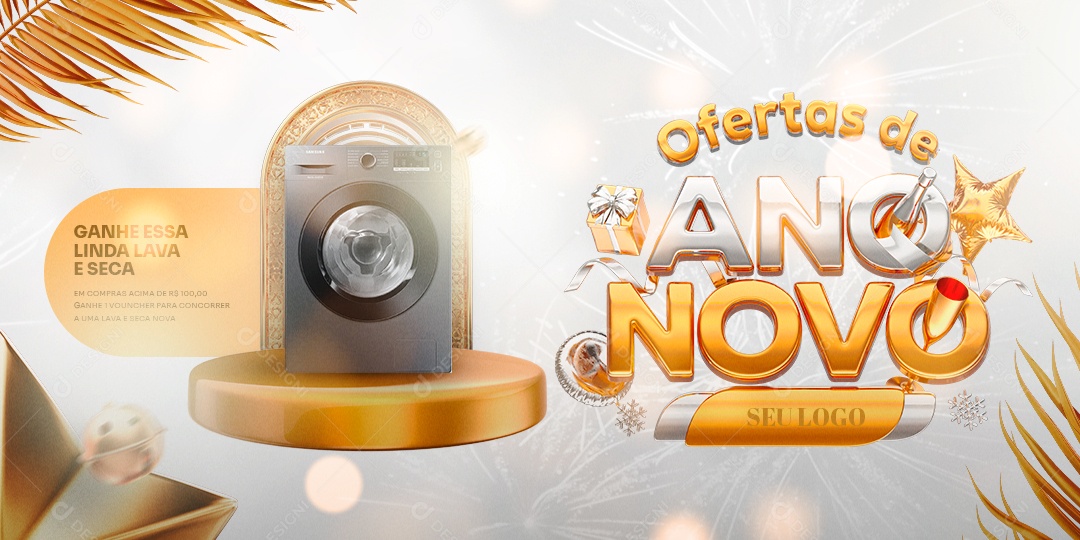 Banner Ofertas de Fim de Ano Ganhe Essa Linda Lava e Seca Eletrodomésticos Social Media PSD Editável