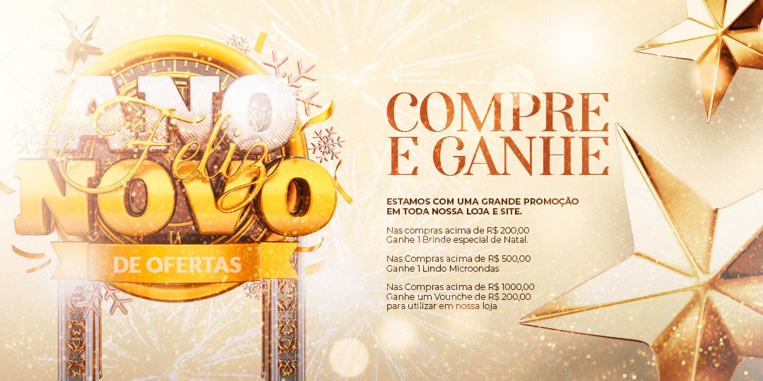 Banner Ofertas de Fim de Ano Compre e Ganhe Lojas Social Media PSD Editável