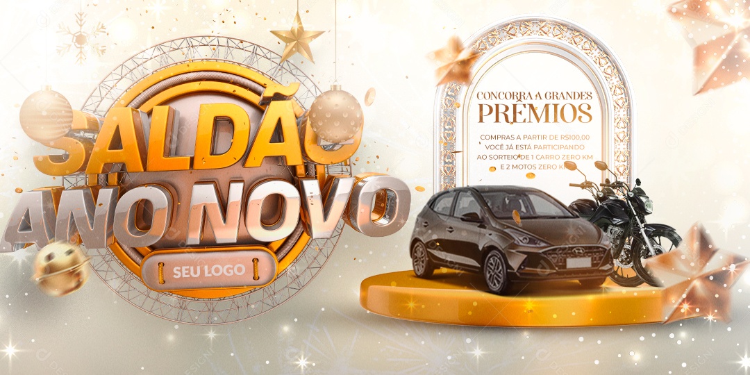 Banner Ofertas de Fim De Ano Concorra a Grandes Prêmios Concessionária Social Media PSD Editável