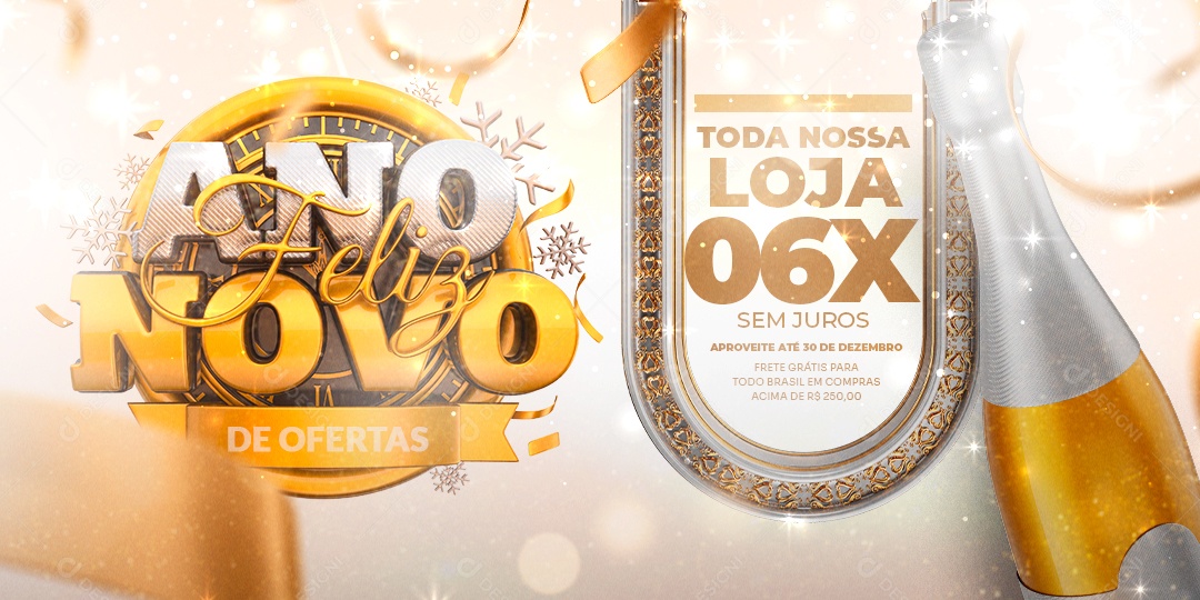 Banner Ofertas de Fim de Ano Toda Loja 6x Sem Juros Feliz Ano Novo Social Media PSD Editável
