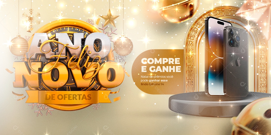 Banner Ofertas de Fim de Ano Loja de Celulares Feliz Ano Novo Social Media PSD Editável