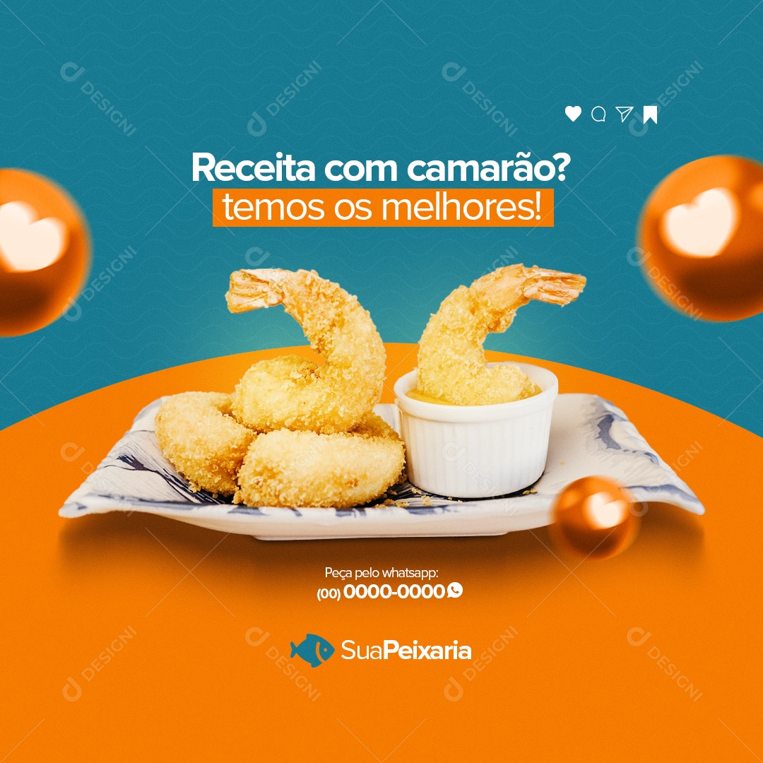 Receita Com Camarão? Peixaria Social Media PSD Editável