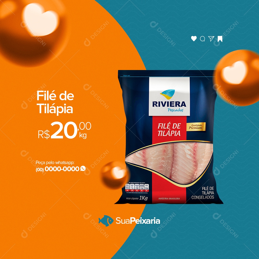 Filé de  Tiápia  Peixaria Social Media PSD Editável