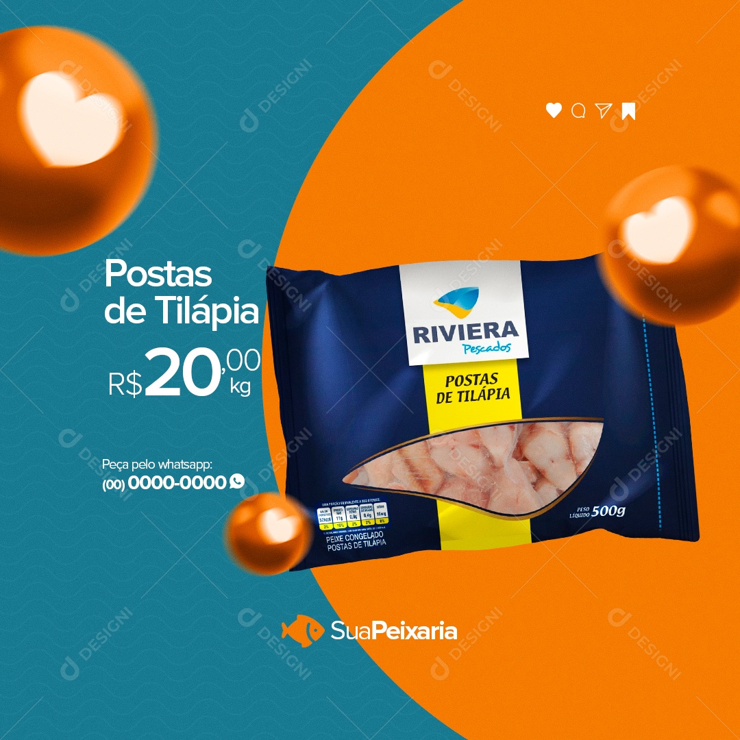 Postas de Tiápia  Peixaria Social Media PSD Editável