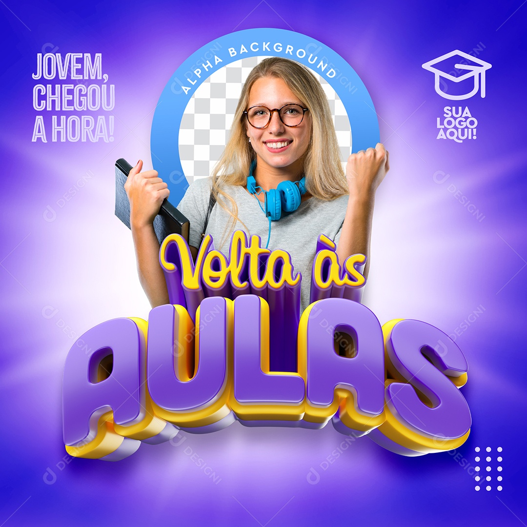 Jovem Chegou a Hora Volta às Aulas Social Media PSD Editável