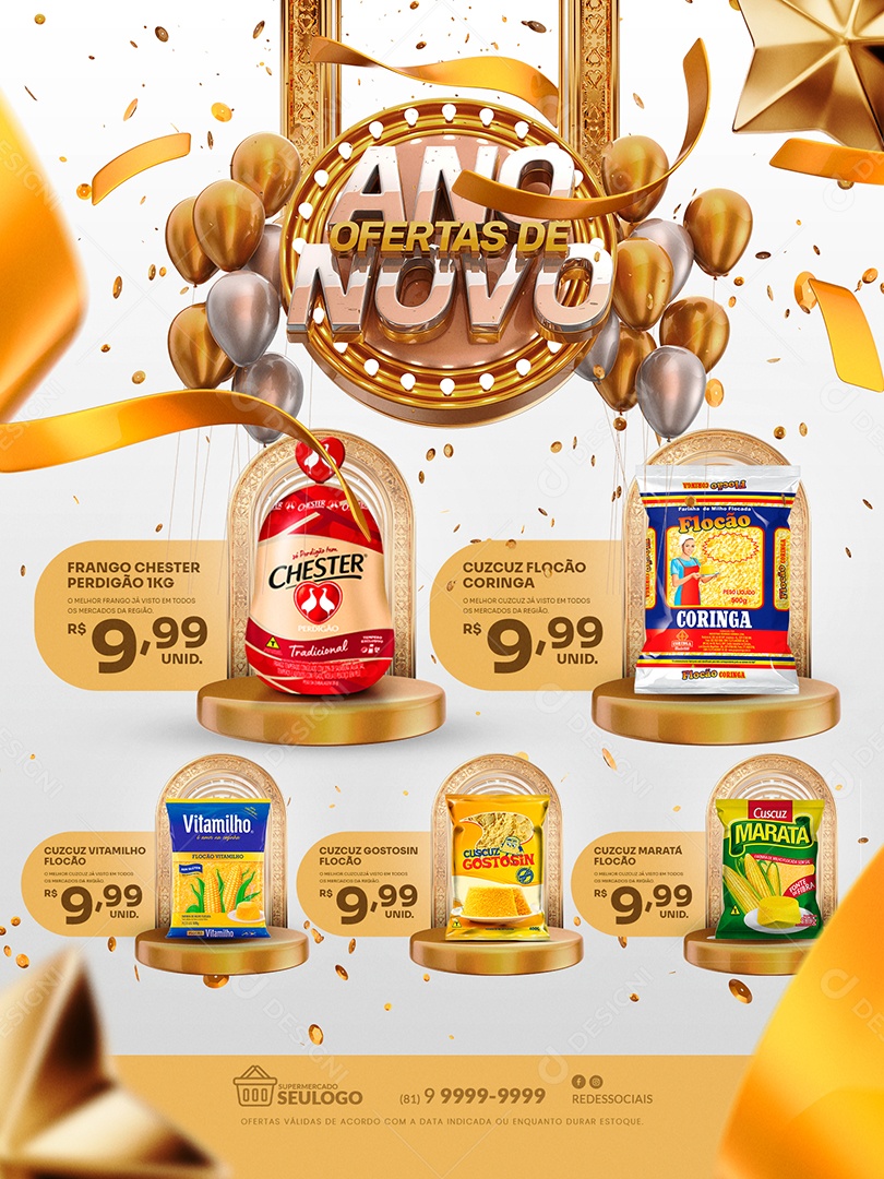Encarte de Supermercado Ano Novo de Ofertas Social Media PSD Editável