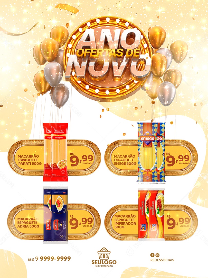 Encarte de Supermercado Ano Novo de Ofertas Social Media PSD Editável