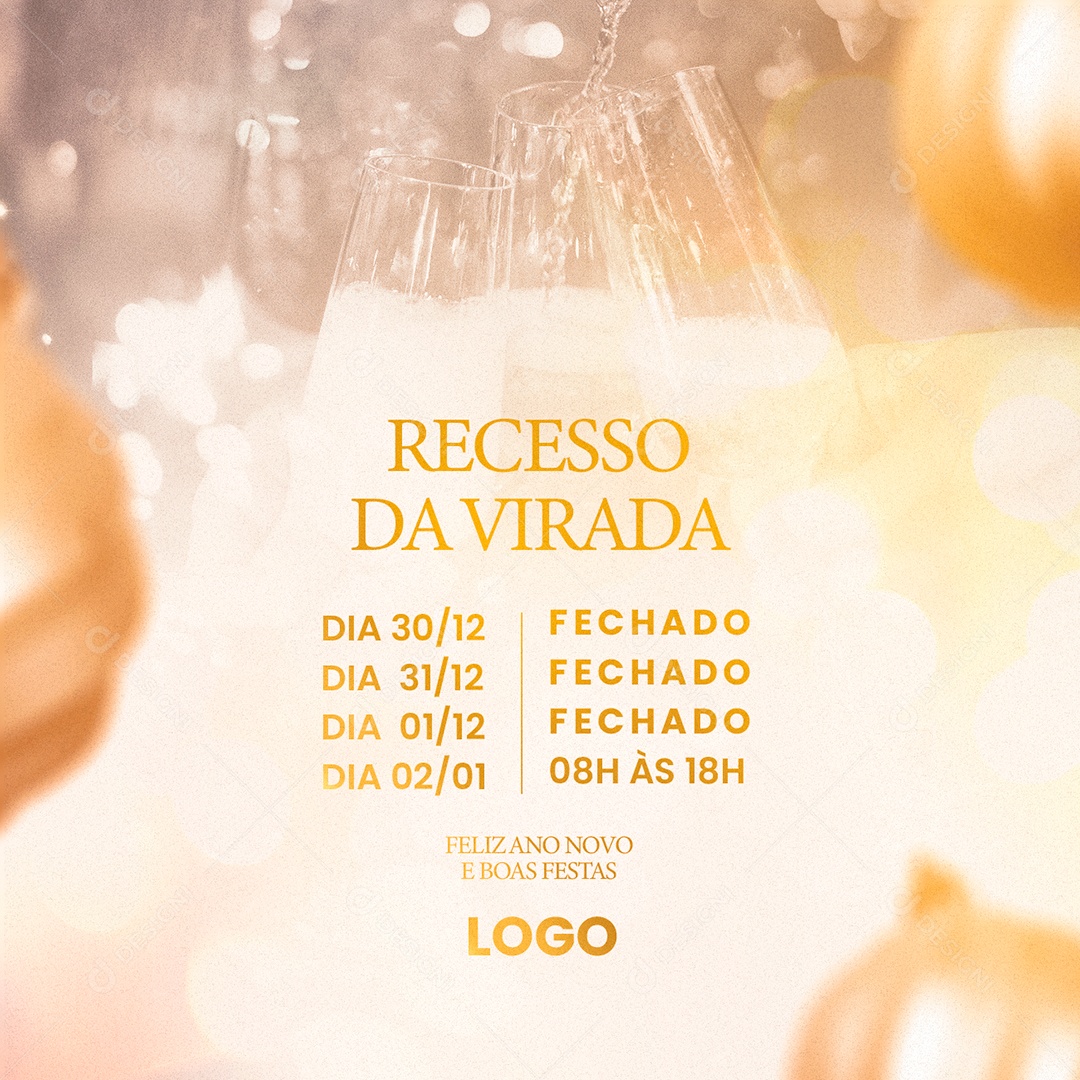 Horário de Funcionamento Recesso da Virada Ano Novo Social Media PSD Editável