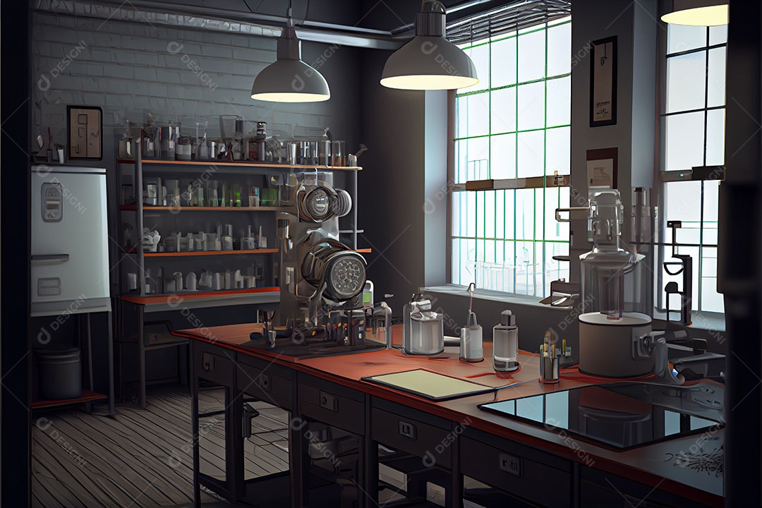 Ciência de laboratório de desenho animado Renderização 3D realista Dia Nacional da Ciência