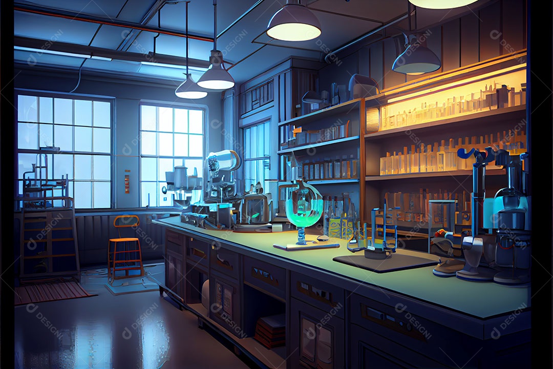 Ciência de laboratório de desenho animado Renderização 3D realista Dia Nacional da Ciência