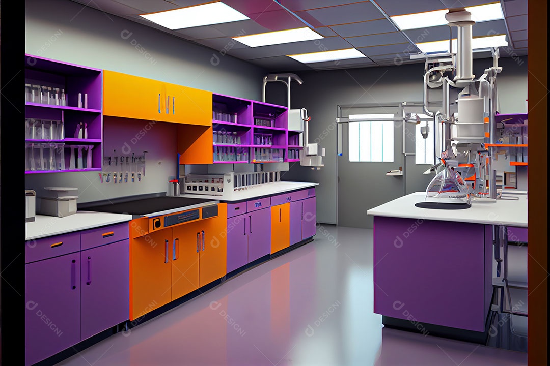 Ciência de laboratório de desenho animado Renderização 3D realista Dia Nacional da Ciência