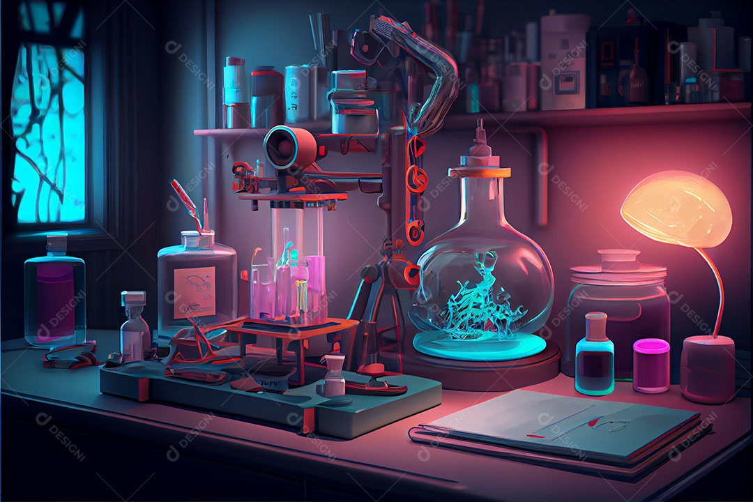 Ciência de laboratório de desenho animado Renderização 3D realista Dia Nacional da Ciência