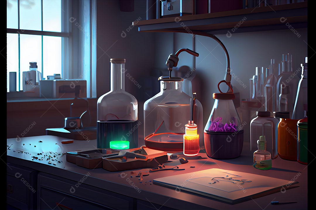 Ciência de laboratório de desenho animado Renderização 3D realista Dia Nacional da Ciência