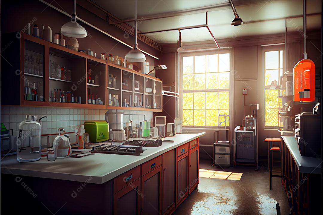 Ciência de laboratório de desenho animado Renderização 3D realista Dia Nacional da Ciência