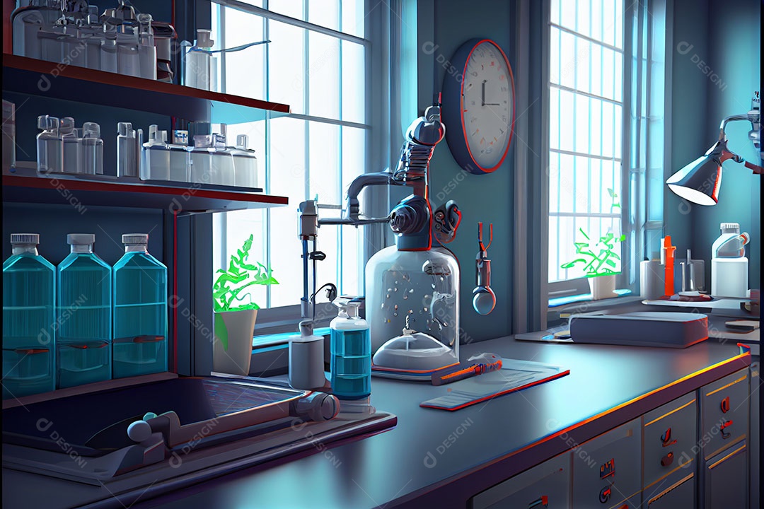 Ciência de laboratório de desenho animado Renderização 3D realista Dia Nacional da Ciência