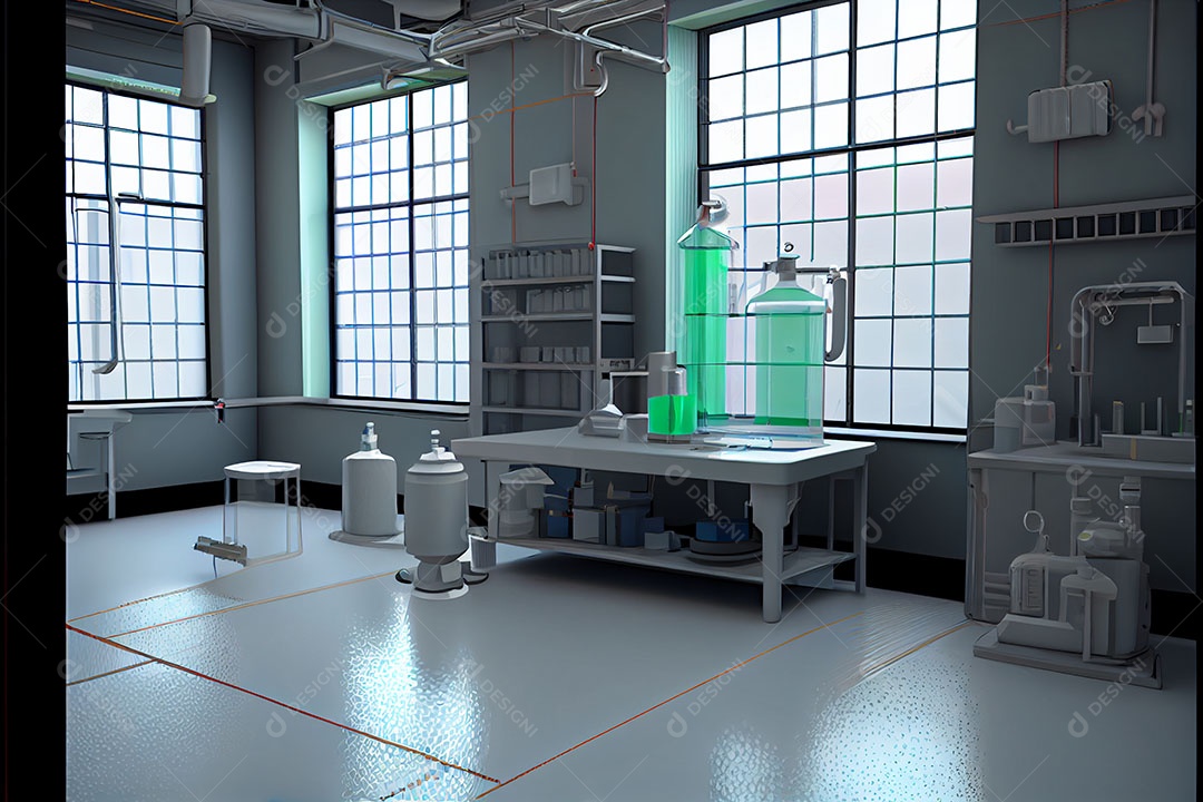 Ciência de laboratório de desenho animado Renderização 3D realista Dia Nacional da Ciência