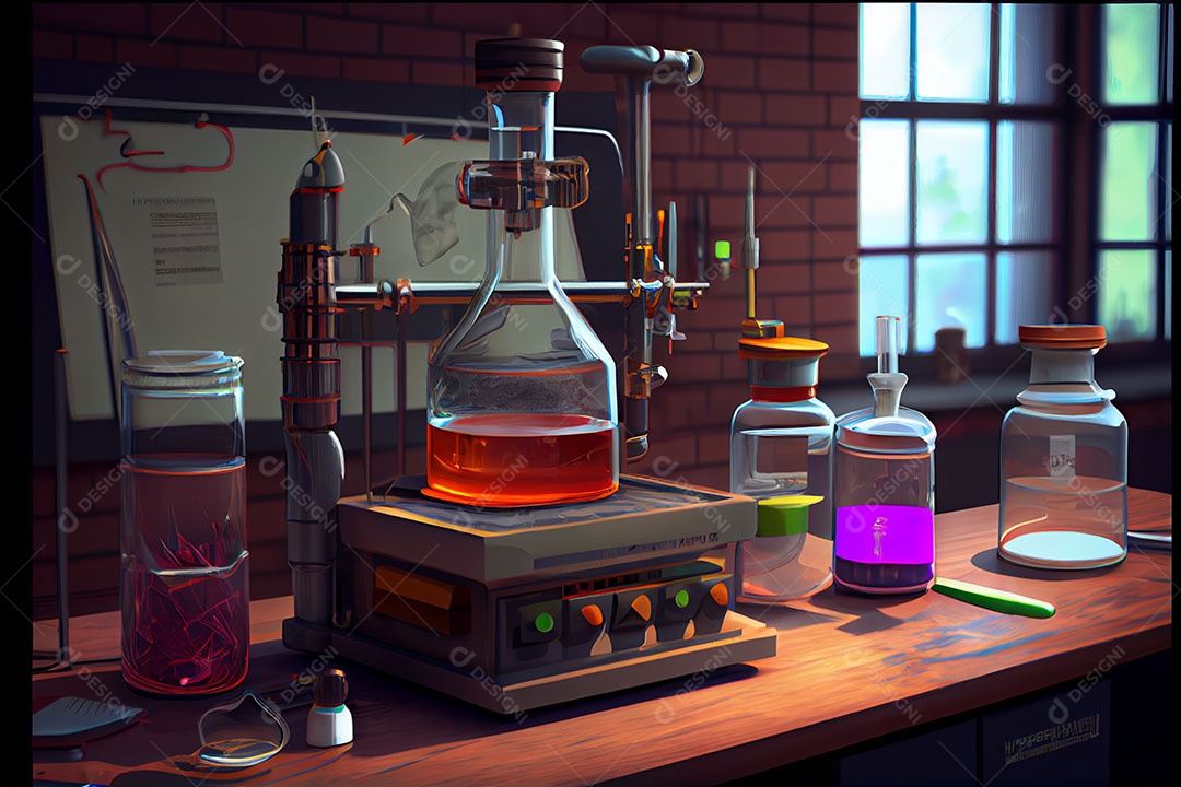 Ciência de laboratório de desenho animado Renderização 3D realista Dia Nacional da Ciência